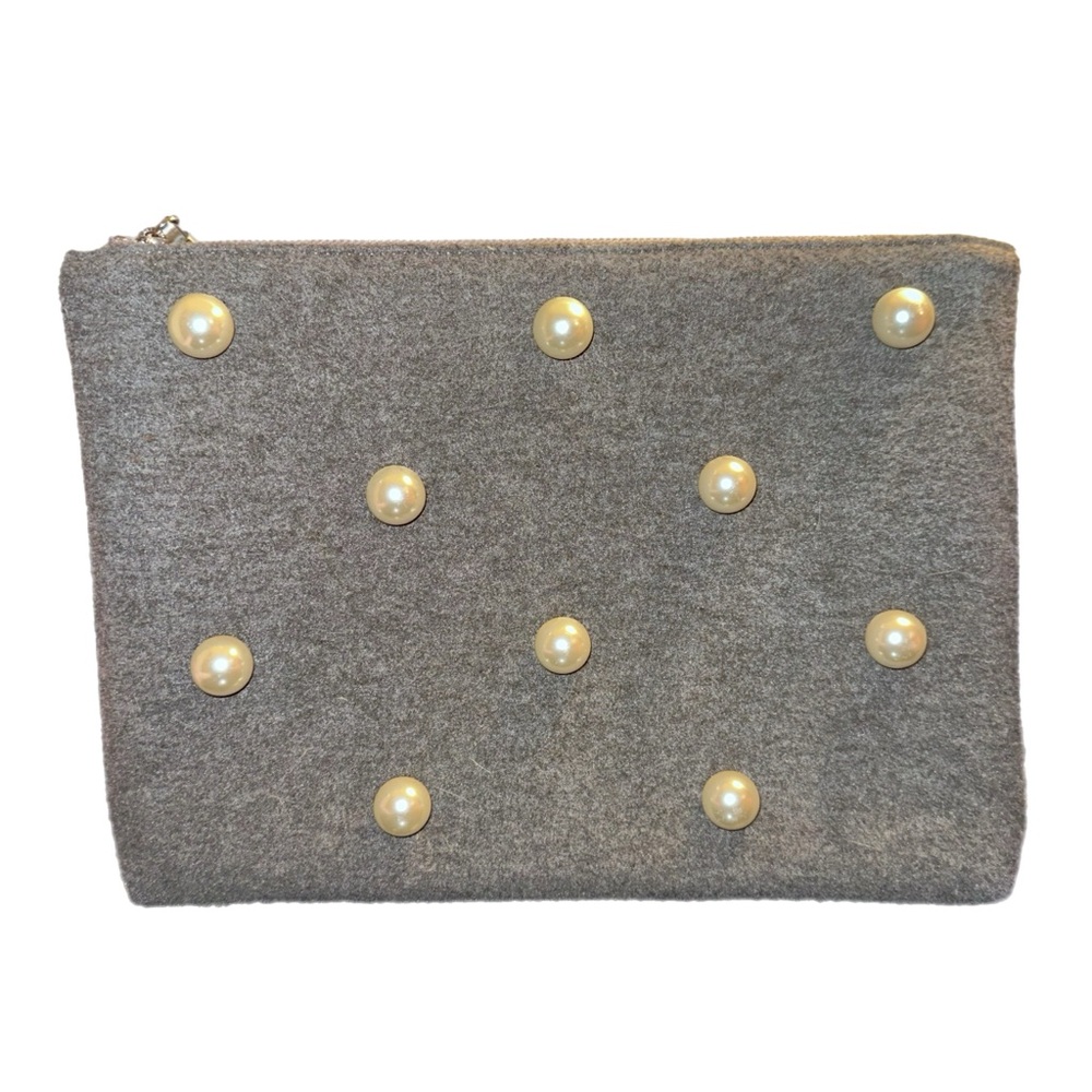 Zara Gray Clutch with Pearl Details
